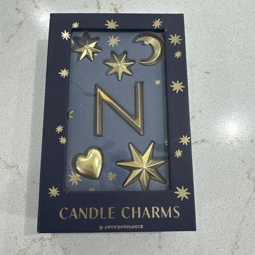Anthropologie Candle Charms Letter N Gold Celestial Moon Stars Heart Set NIB